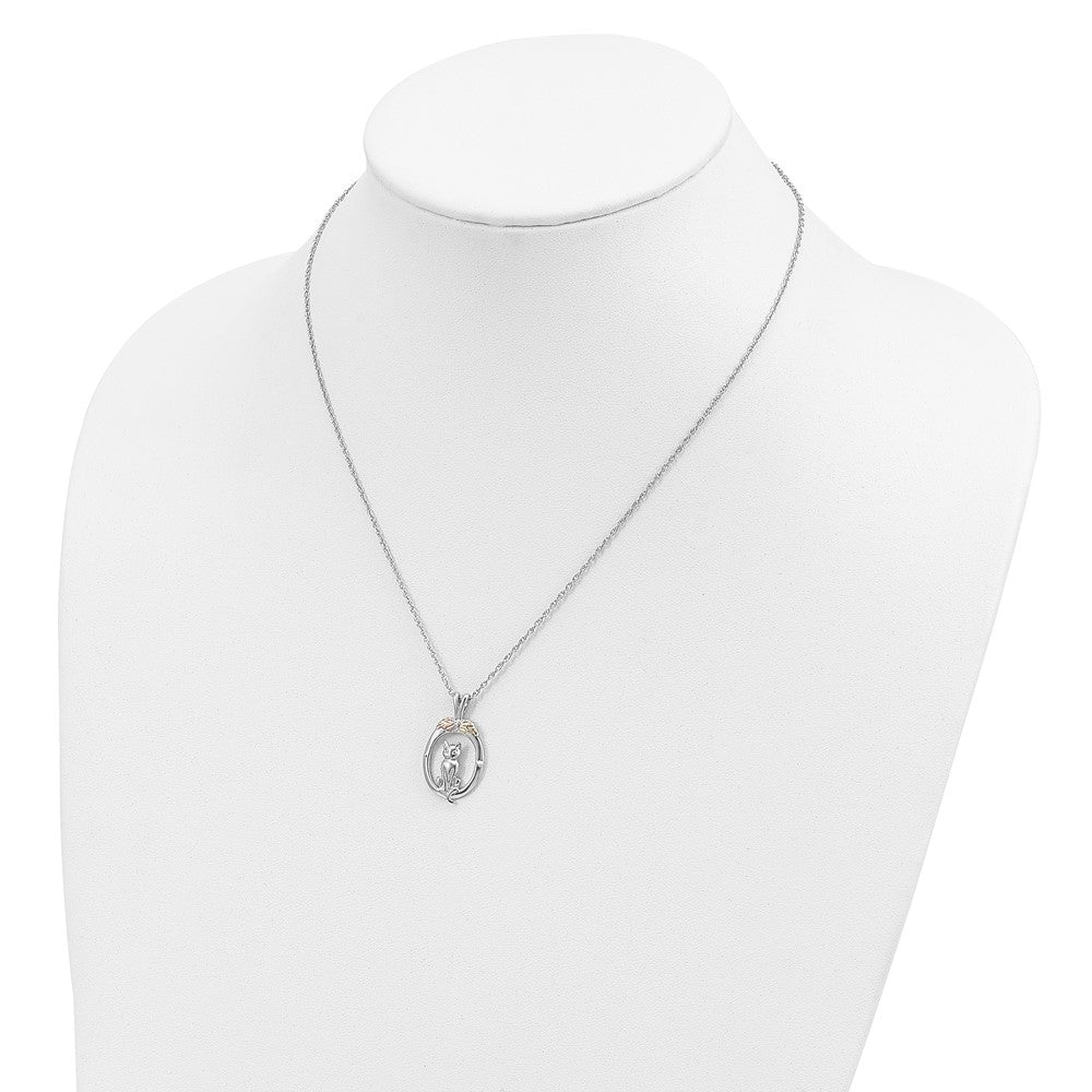 Sterling Silver Landstrom'S Mt. Rushmore Black Hills 12K Gold Accents Oval With Cat 18 Inch Spring Ring Clasp Necklace