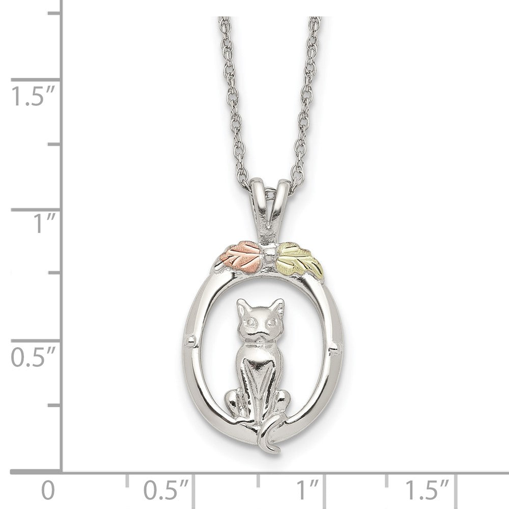 Sterling Silver Landstrom'S Mt. Rushmore Black Hills 12K Gold Accents Oval With Cat 18 Inch Spring Ring Clasp Necklace