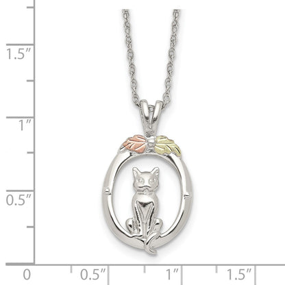 Sterling Silver Landstrom'S Mt. Rushmore Black Hills 12K Gold Accents Oval With Cat 18 Inch Spring Ring Clasp Necklace