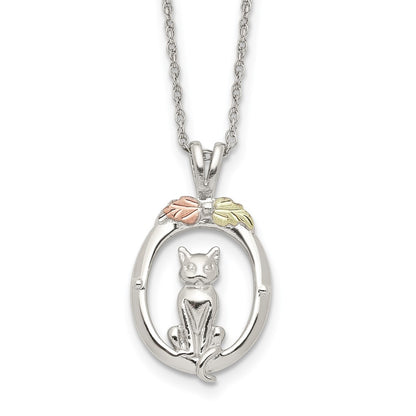 Sterling Silver Landstrom'S Mt. Rushmore Black Hills 12K Gold Accents Oval With Cat 18 Inch Spring Ring Clasp Necklace
