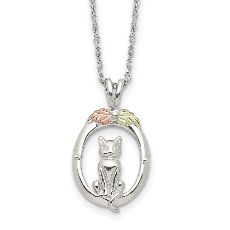 Sterling Silver Landstrom'S Mt. Rushmore Black Hills 12K Gold Accents Oval With Cat 18 Inch Spring Ring Clasp Necklace