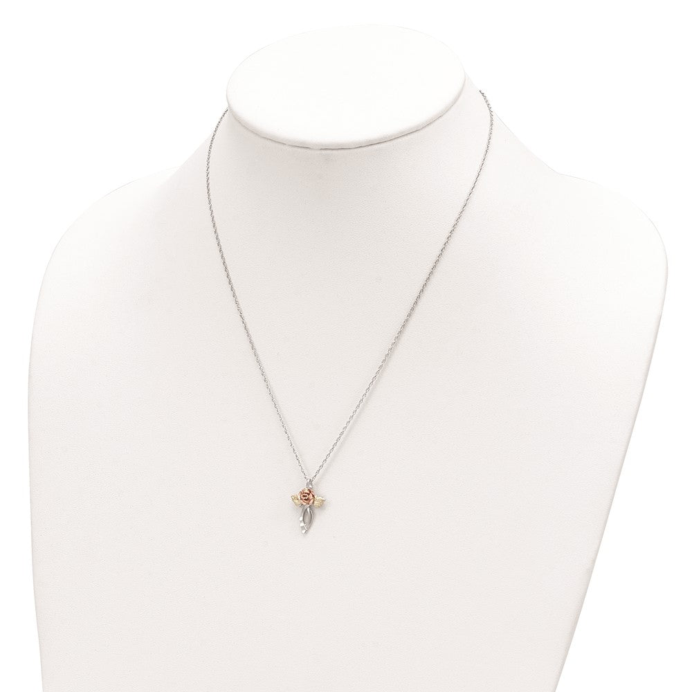 Sterling Silver Landstrom'S Mt. Rushmore Black Hills 12K Gold Accents Floral Cross 18 Inch Spring Ring Clasp Necklace