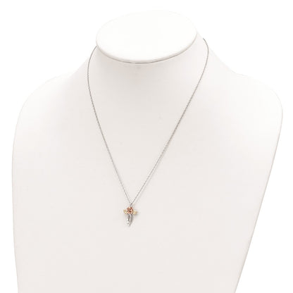 Sterling Silver Landstrom'S Mt. Rushmore Black Hills 12K Gold Accents Floral Cross 18 Inch Spring Ring Clasp Necklace