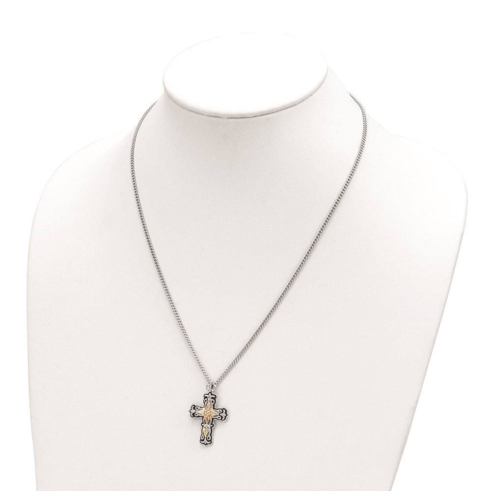 Sterling Silver Landstrom'S Mt. Rushmore Black Hills 12K Gold Accents Antiqued Cross 18 Inch Spring Ring Clasp Necklace