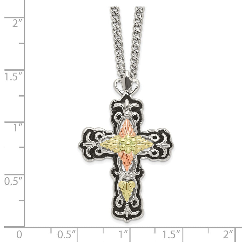 Sterling Silver Landstrom'S Mt. Rushmore Black Hills 12K Gold Accents Antiqued Cross 18 Inch Spring Ring Clasp Necklace
