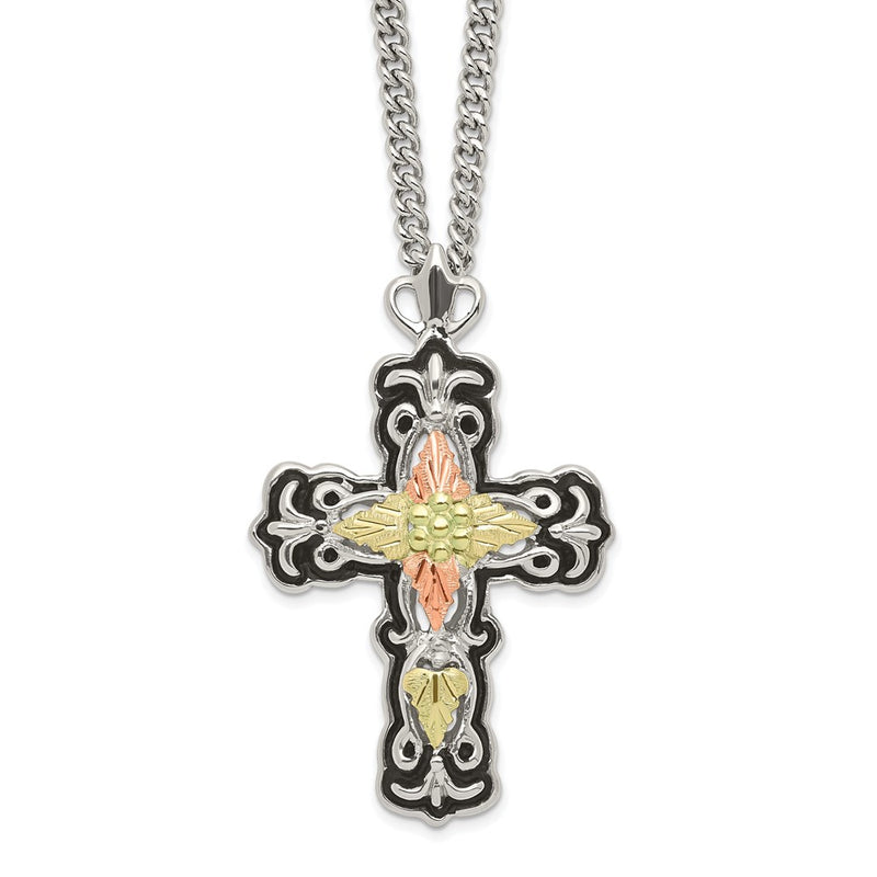 Sterling Silver Landstrom'S Mt. Rushmore Black Hills 12K Gold Accents Antiqued Cross 18 Inch Spring Ring Clasp Necklace