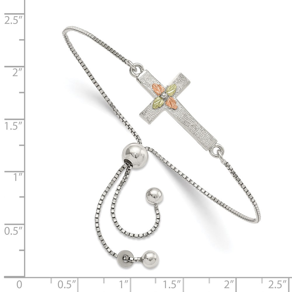 Sterling Silver Landstrom'S Mt. Rushmore Black Hills 12K Accents Gold Cross Adjustable Bracelet