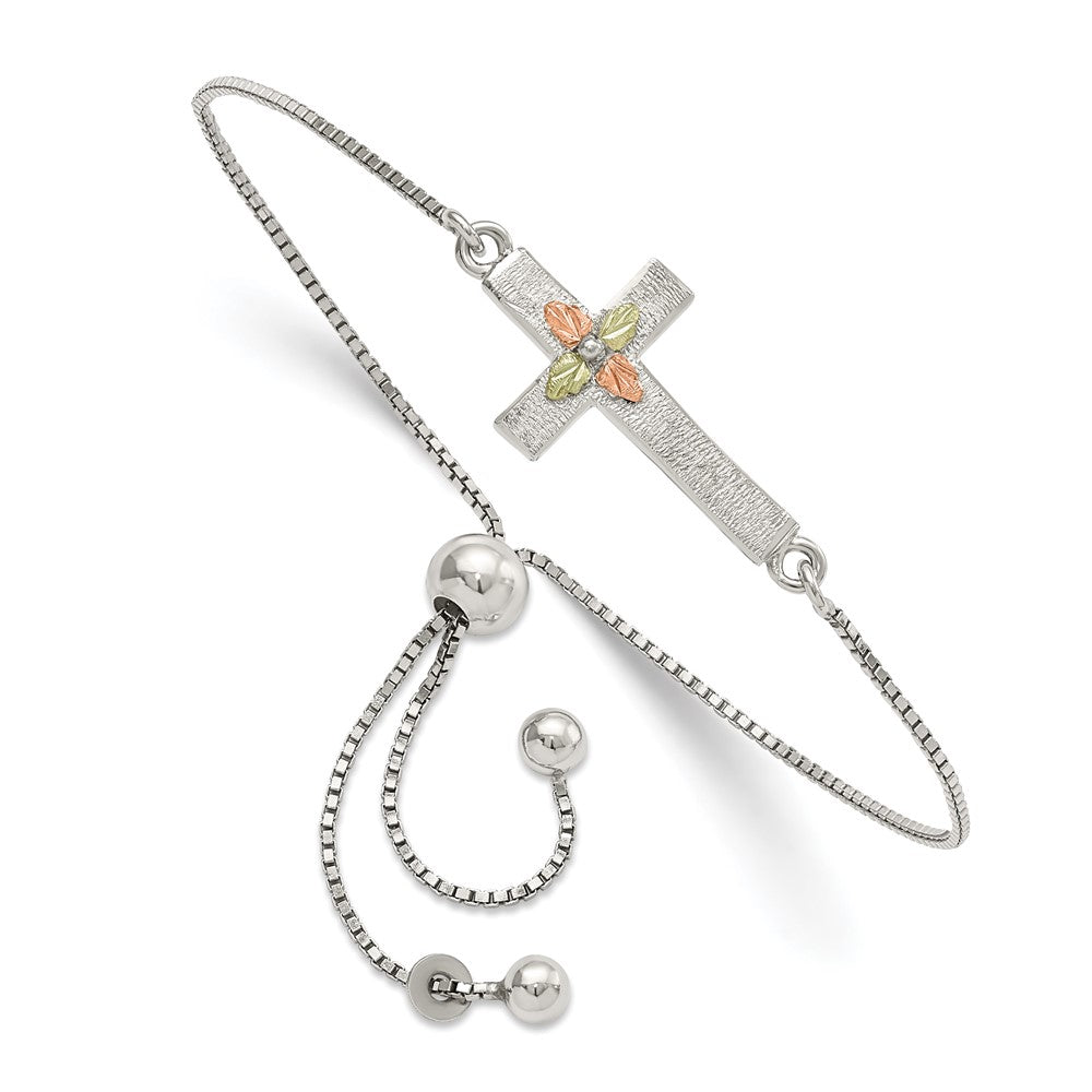 Sterling Silver Landstrom'S Mt. Rushmore Black Hills 12K Accents Gold Cross Adjustable Bracelet