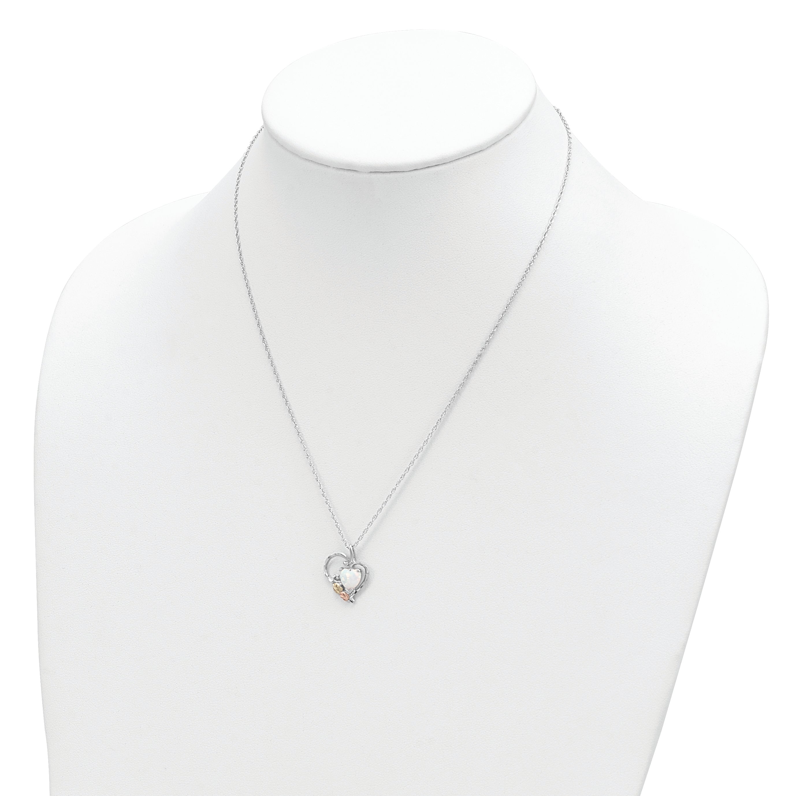 Sterling Silver Landstrom'S Mt. Rushmore Black Hills 12K Gold Accents Lab Created White Opal Heart 18 Inch Spring Ring Clasp Necklace