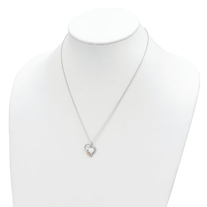 Sterling Silver Landstrom'S Mt. Rushmore Black Hills 12K Gold Accents Lab Created White Opal Heart 18 Inch Spring Ring Clasp Necklace