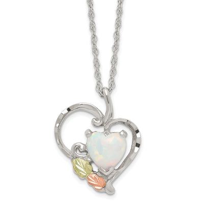 Sterling Silver Landstrom'S Mt. Rushmore Black Hills 12K Gold Accents Lab Created White Opal Heart 18 Inch Spring Ring Clasp Necklace