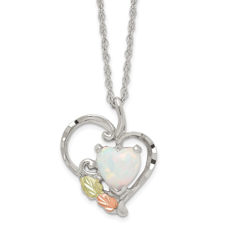 Sterling Silver Landstrom'S Mt. Rushmore Black Hills 12K Gold Accents Lab Created White Opal Heart 18 Inch Spring Ring Clasp Necklace