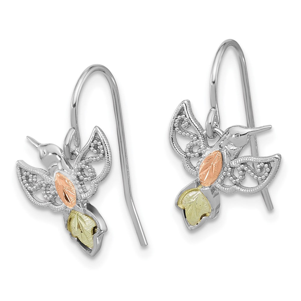 Sterling Silver Rhod-Pltd w/12K Accents Hummingbird Dangle Earrings