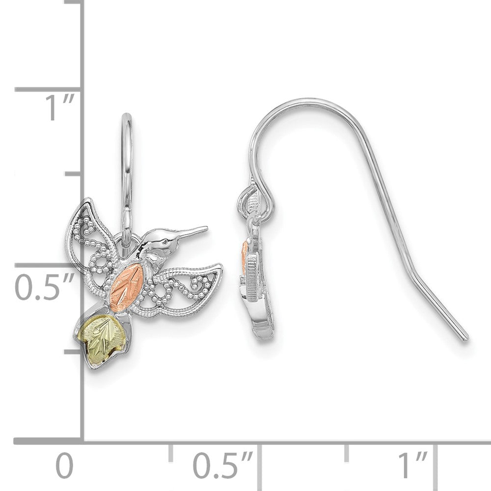 Sterling Silver Rhod-Pltd w/12K Accents Hummingbird Dangle Earrings