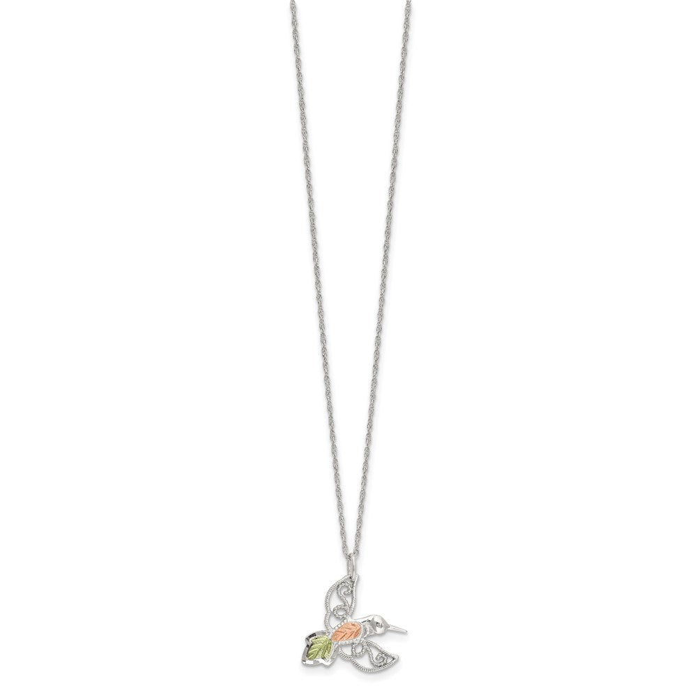 Sterling Silver Rhod-Pltd w/12K Accents Hummingbird 18in Necklace