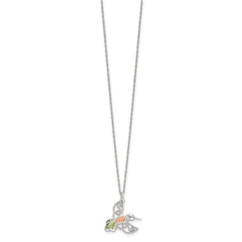 Sterling Silver Rhod-Pltd w/12K Accents Hummingbird 18in Necklace