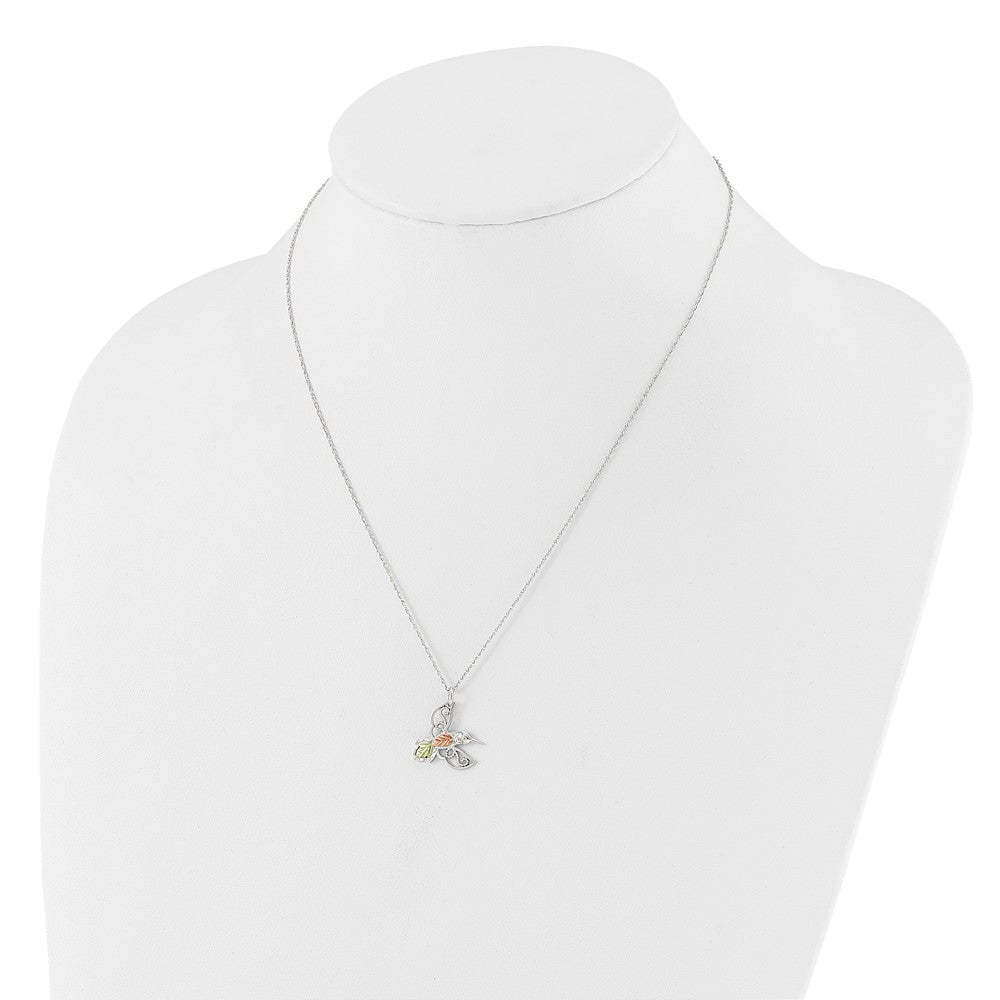 Sterling Silver Rhod-Pltd w/12K Accents Hummingbird 18in Necklace