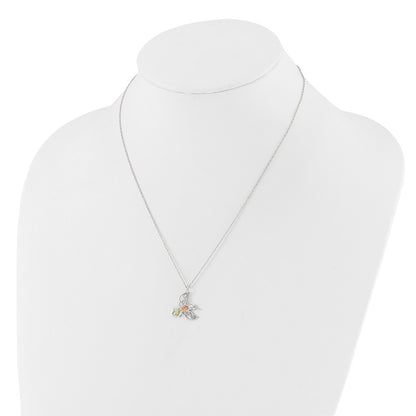 Sterling Silver Rhod-Pltd w/12K Accents Hummingbird 18in Necklace