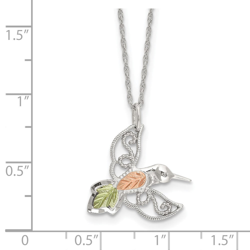 Sterling Silver Rhod-Pltd w/12K Accents Hummingbird 18in Necklace