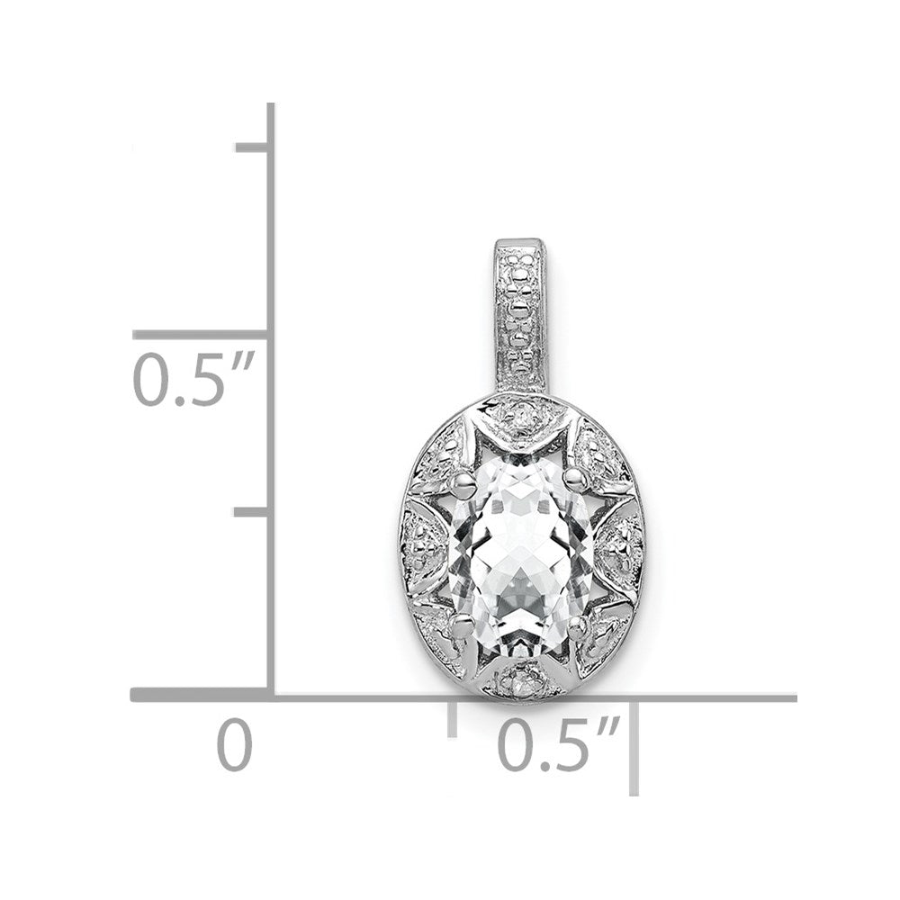 Sterling Silver Rhodium-Plated Diam. & White Topaz Pendant