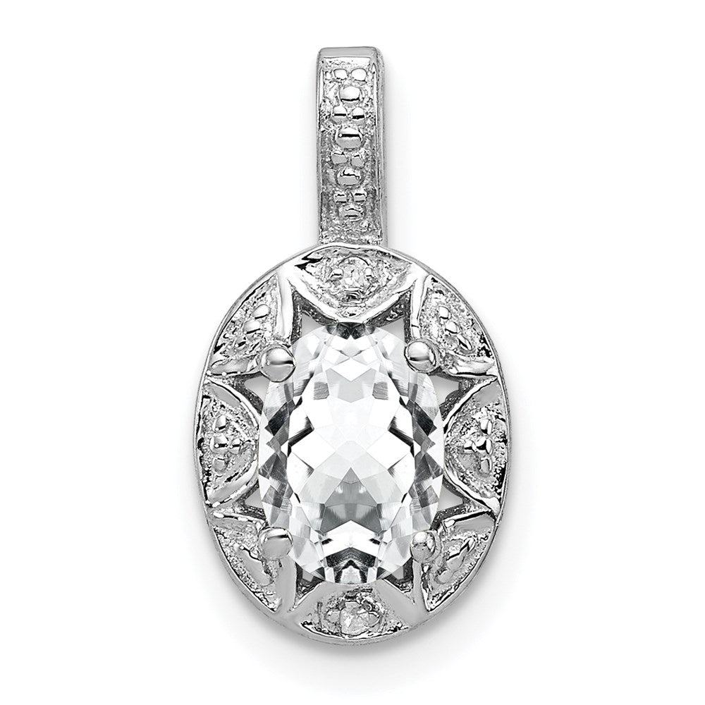 Sterling Silver Rhodium-Plated Diam. & White Topaz Pendant