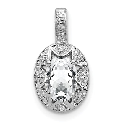 Sterling Silver Rhodium-Plated Diam. & White Topaz Pendant