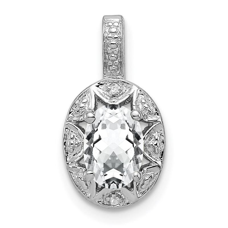 Sterling Silver Rhodium-Plated Diam. & White Topaz Pendant