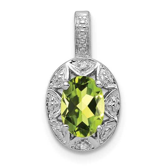 Sterling Silver Rhodium-Plated Diam. & Peridot Pendant