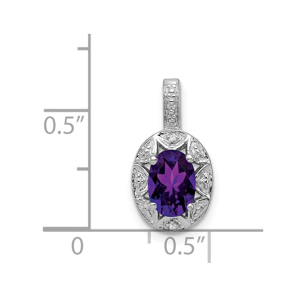 Sterling Silver Rhodium-Plated Diam. & Amethyst Pendant