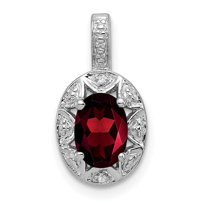 Sterling Silver Rhodium-Plated Diam. & Garnet Pendant