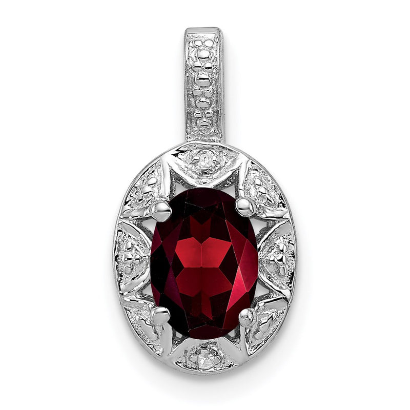 Sterling Silver Rhodium-Plated Diam. & Garnet Pendant