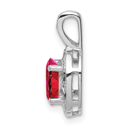 Sterling Silver Rhodium-Plated Diam. & Created Ruby Pendant