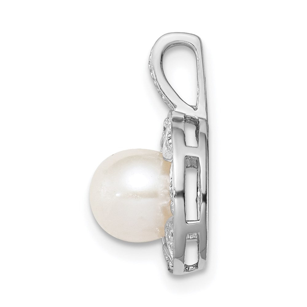 Sterling Silver Rhodium-Plated Diam. & Fw Cultured Pearl Pendant