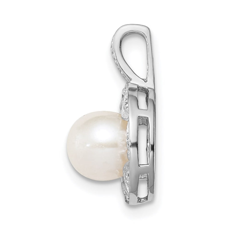 Sterling Silver Rhodium-Plated Diam. & Fw Cultured Pearl Pendant