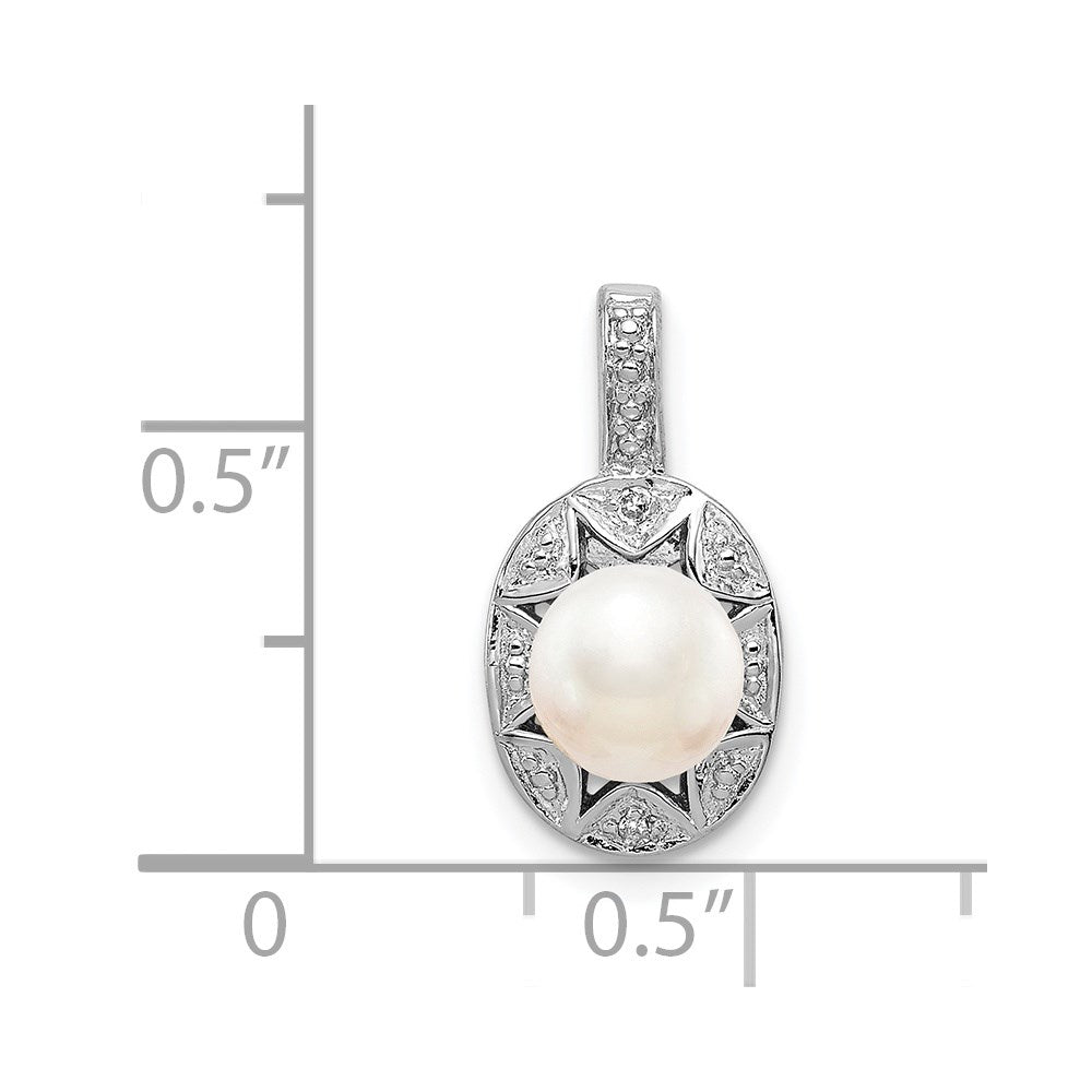 Sterling Silver Rhodium-Plated Diam. & Fw Cultured Pearl Pendant
