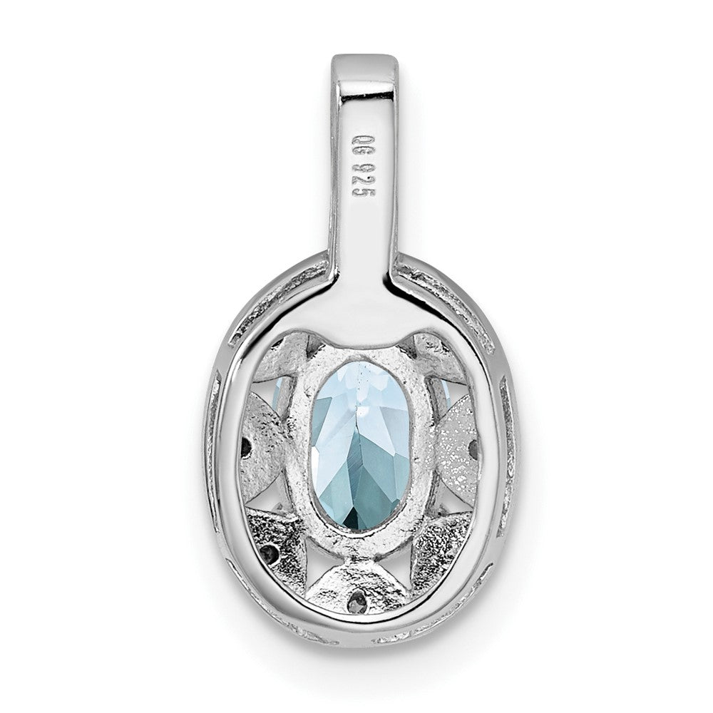 Sterling Silver Rhodium-Plated Diam. & Aquamarine Pendant