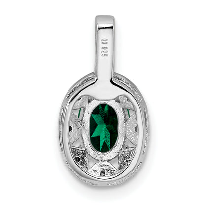 Sterling Silver Rhodium-Plated Diam. & Created Emerald Pendant