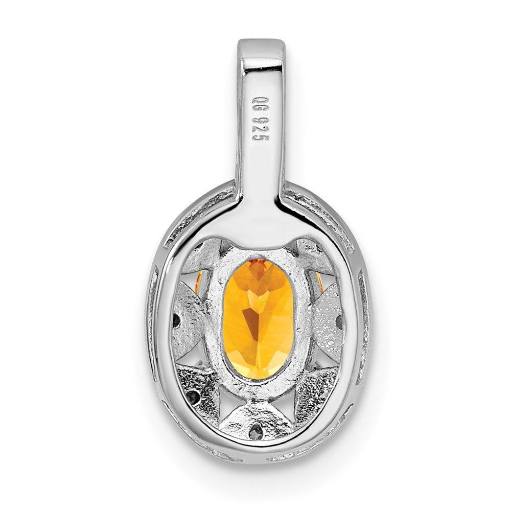 Sterling Silver Rhodium-Plated Diam. & Citrine Pendant