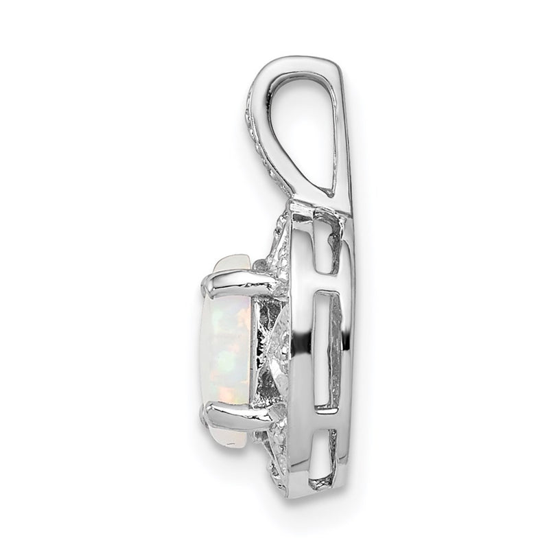 Sterling Silver Rhodium-Plated Diam. & Created Opal Pendant