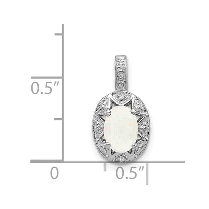 Sterling Silver Rhodium-Plated Diam. & Created Opal Pendant