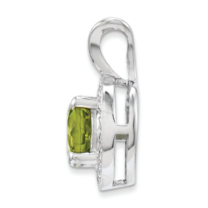 Sterling Silver Rhodium-Plated Diam. & Peridot Pendant