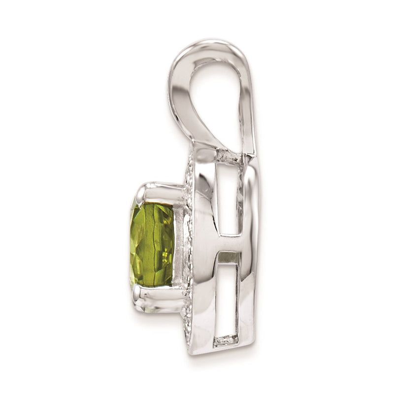 Sterling Silver Rhodium-Plated Diam. & Peridot Pendant