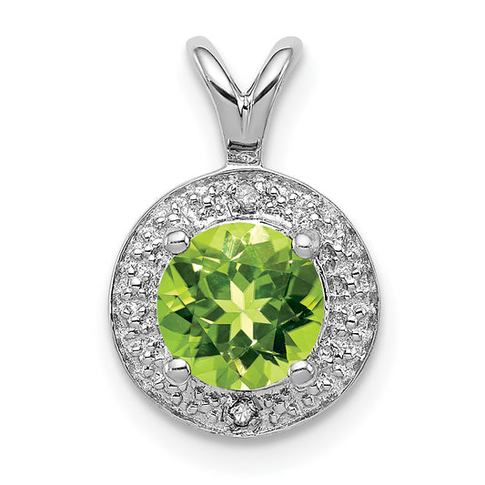 Sterling Silver Rhodium-Plated Diam. & Peridot Pendant