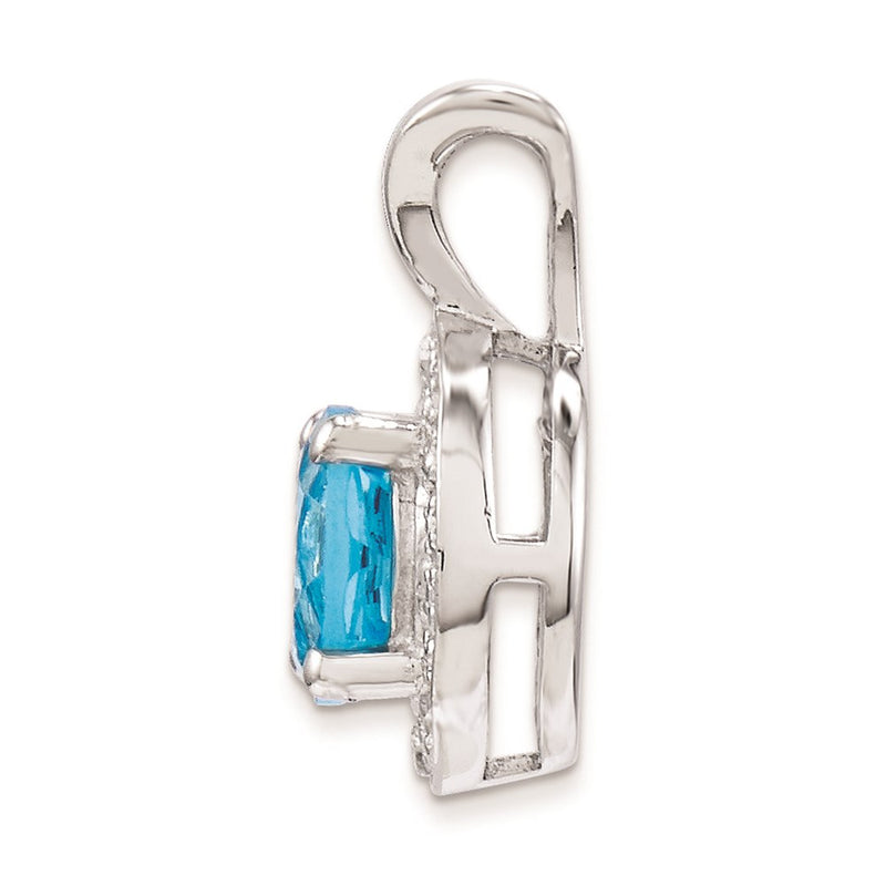 Sterling Silver Rhodium-Plated Diam. & Blue Topaz Pendant