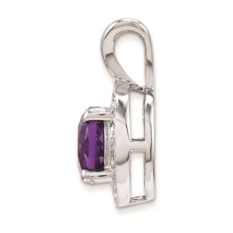 Sterling Silver Rhodium-Plated Diam. & Amethyst Pendant