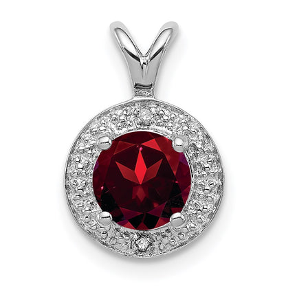 Sterling Silver Rhodium-Plated Diam. & Garnet Pendant