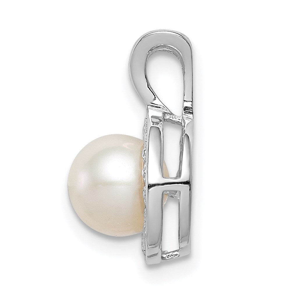 Sterling Silver Rhodium-Plated Diam. & Fw Cultured Pearl Pendant