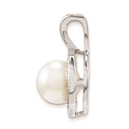 Sterling Silver Rhodium-Plated Diam. & Fw Cultured Pearl Pendant