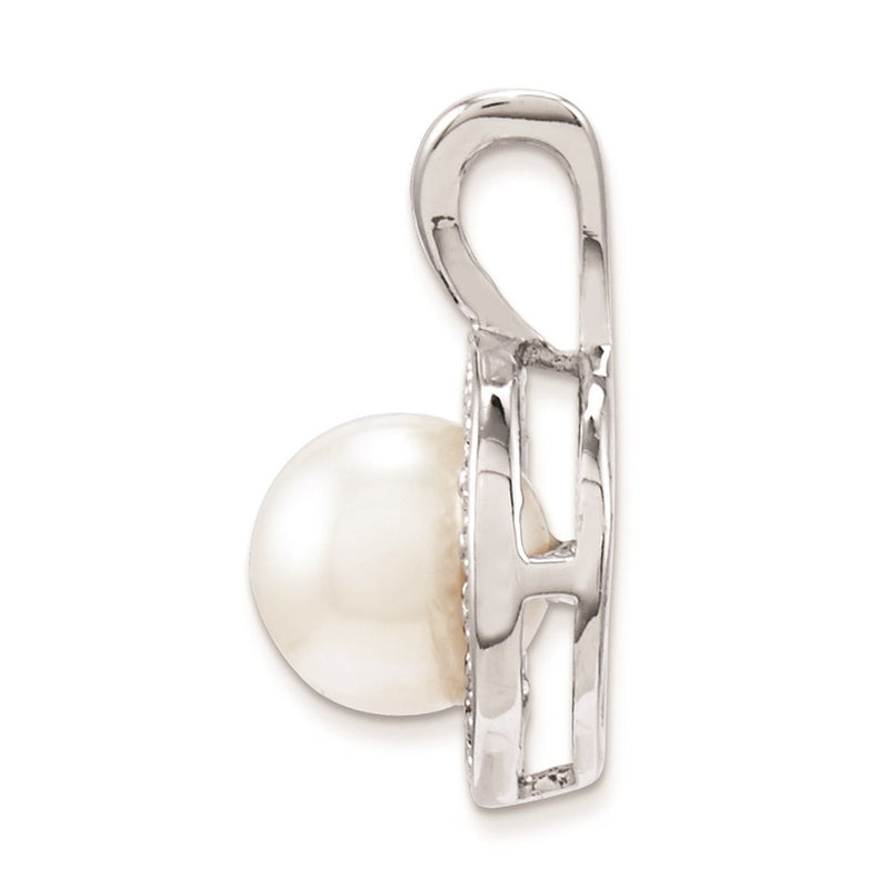 Sterling Silver Rhodium-Plated Diam. & Fw Cultured Pearl Pendant