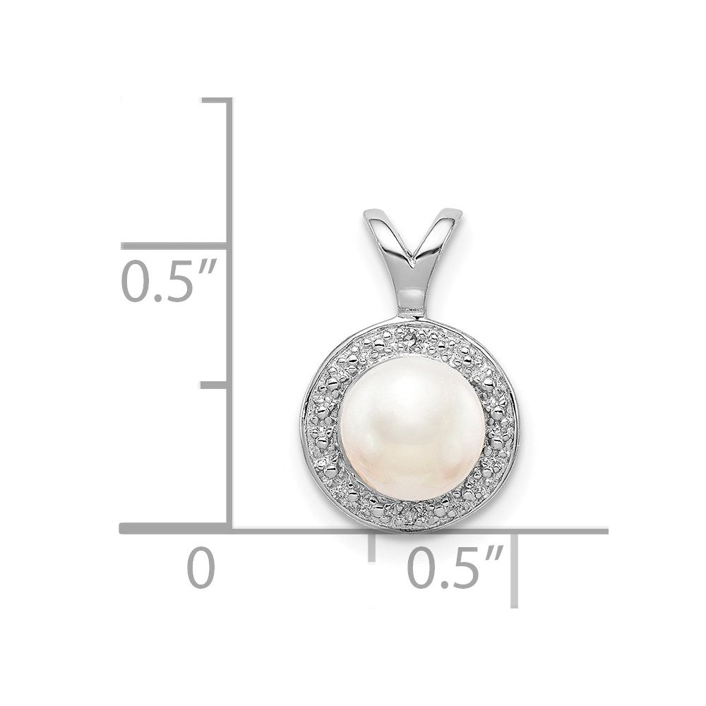 Sterling Silver Rhodium-Plated Diam. & Fw Cultured Pearl Pendant